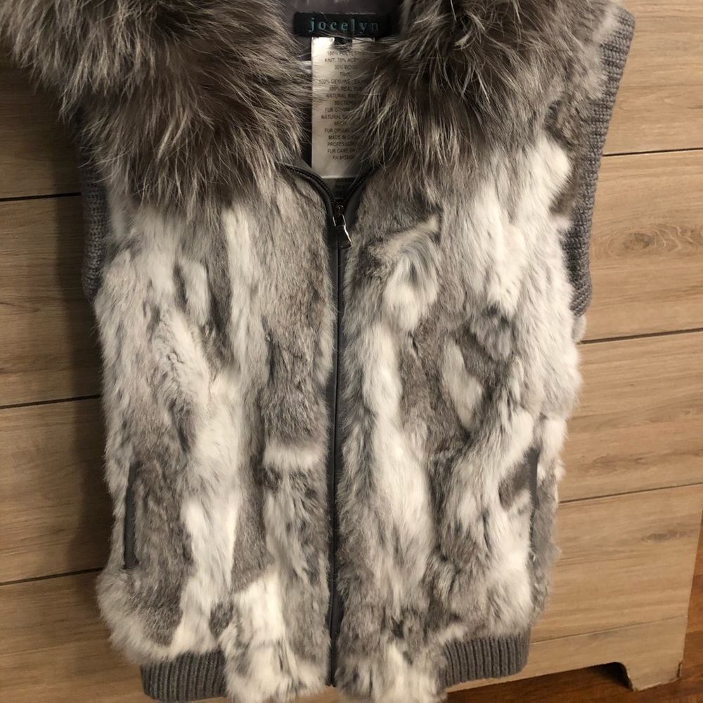 Jocelyn hooded fur natural rabbit vest.